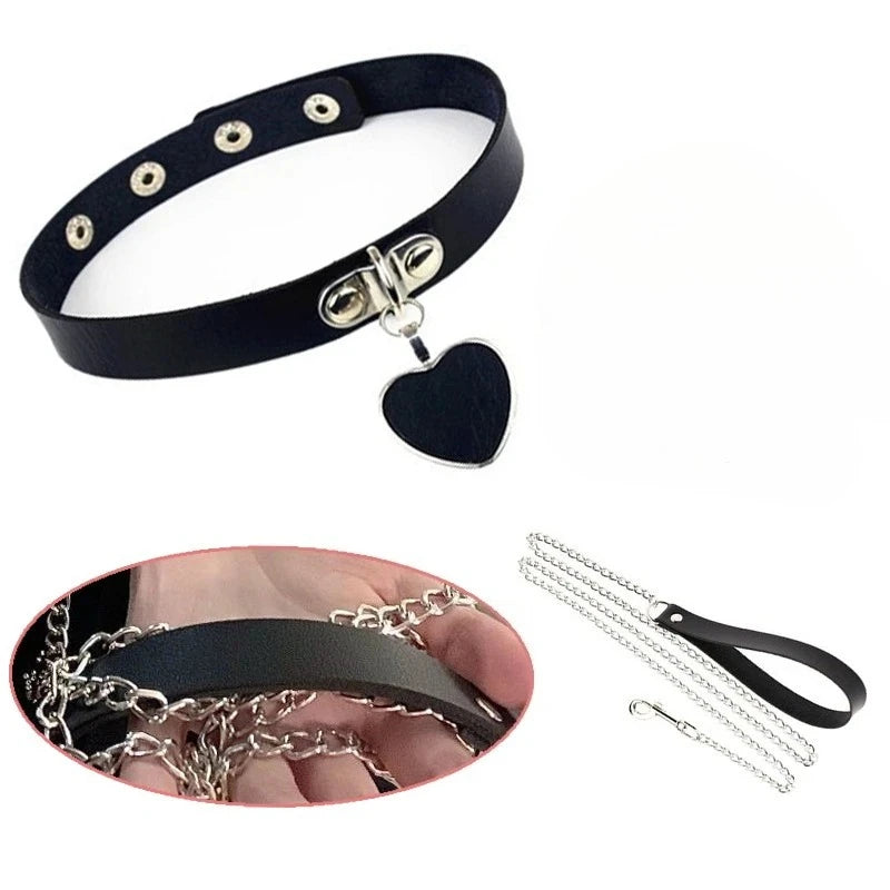 Heart Collar and Leash Set in Faux Leather – view 2