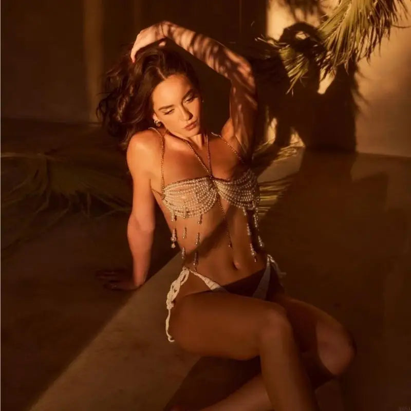 Pearl Halter Body Chain Top with Beaded Tassels – view 3