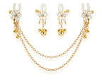 Pearl Petal Nipple Clamps – Gold, with Chain or Bells – view 11
