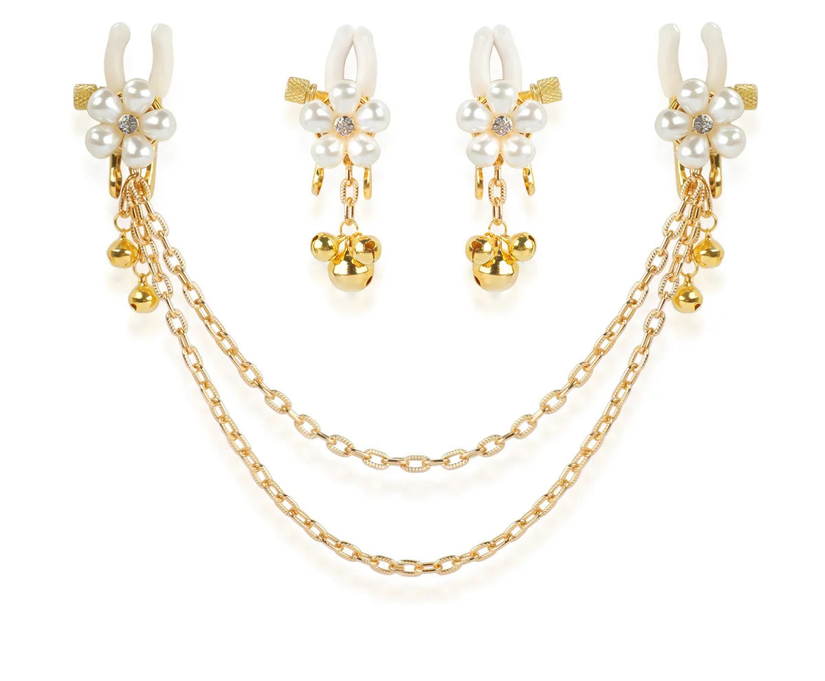 Pearl Petal Nipple Clamps – Gold, with Chain or Bells – view 11