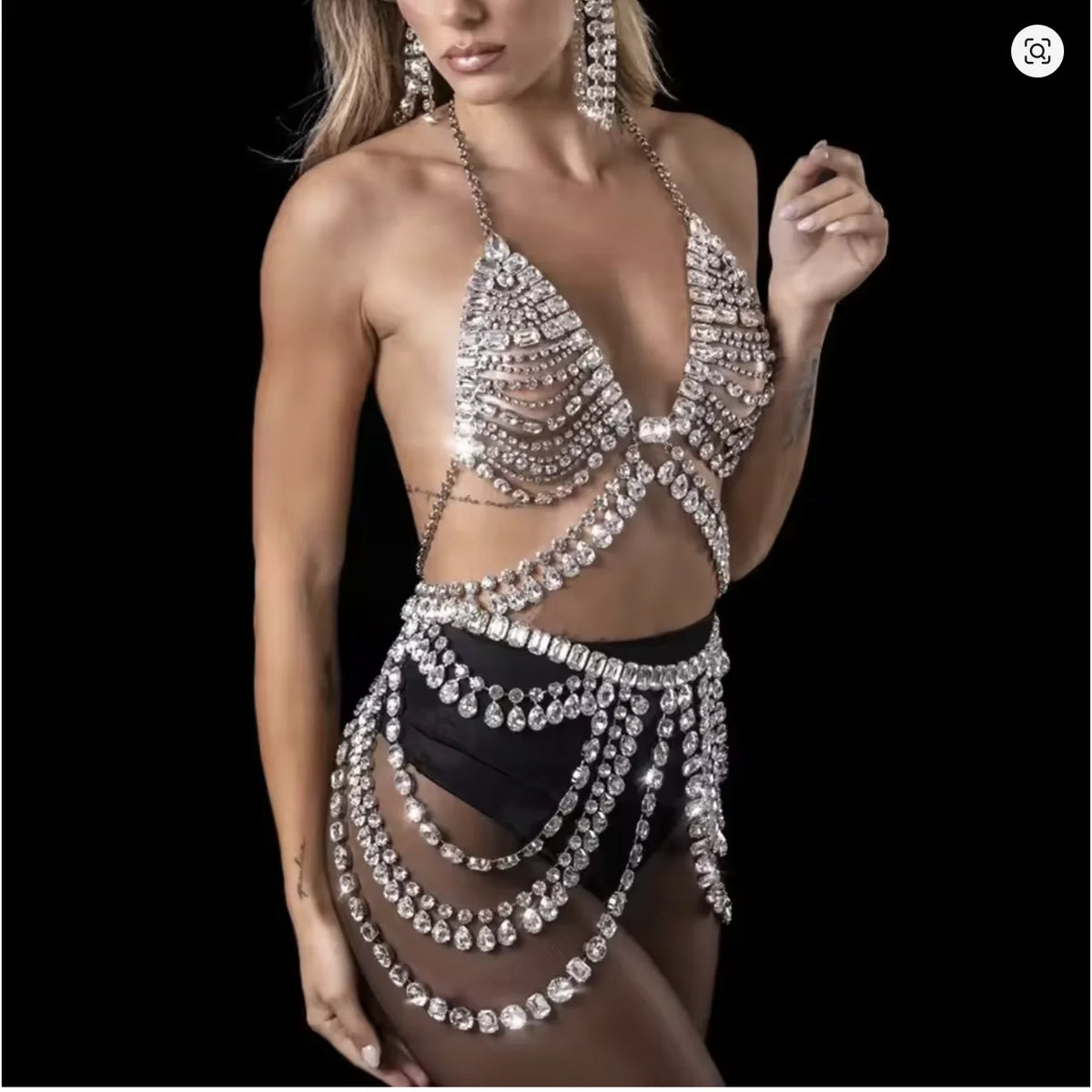 Rhinestone Bra and Skirt Chain – Full Crystal Set – view 6