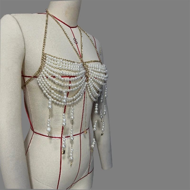 Pearl Halter Body Chain Top with Beaded Tassels – view 6