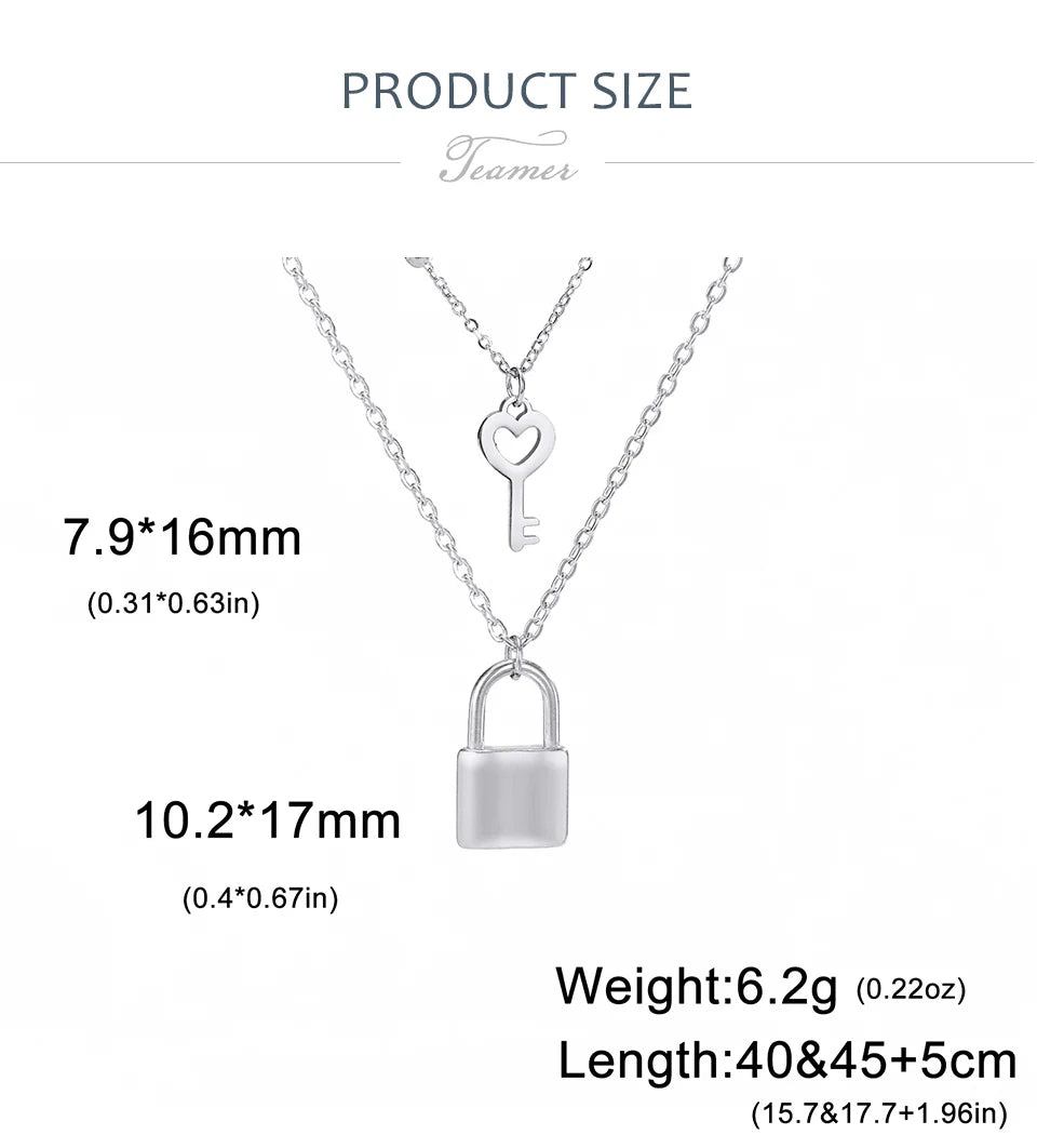Padlock & Key Layered Choker Necklace – Stainless Steel – view 12