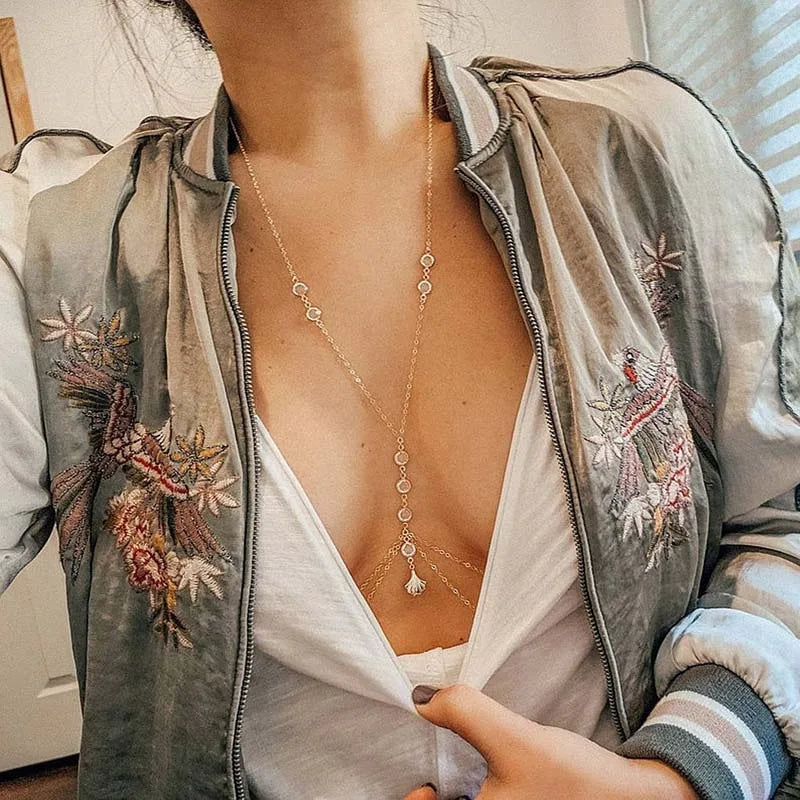 Double-Layer Chest Chain with Zircon and Shell Pendant – view 10
