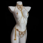 Gold Gemstone Body Chain with Tassel Nipple Clamps – view 1