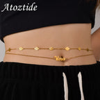 Personalized 2-Layer Waist Chain with Name and Zircon – view 1
