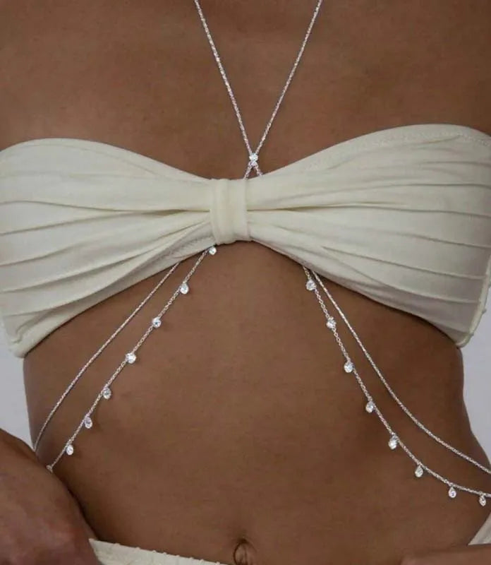 Rhinestone Tassel Chest Chain – Multi-Layer, Gold or Silver – view 3