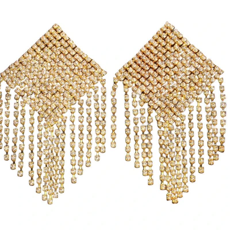 Fringed Rhinestone Pasties – Gold or Silver Tassels – view 7