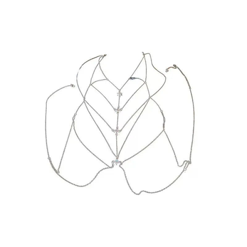 Square Crystal Chest Chain – Multi-Layer with Metal Beads – view 7