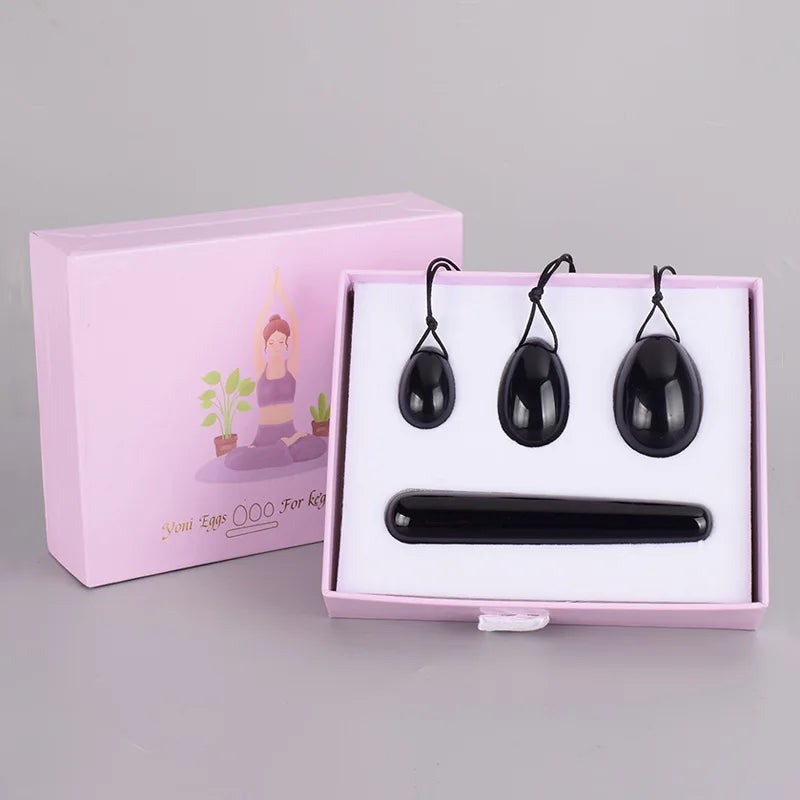 Rose Quartz Yoni Egg Set with Jade and Obsidian – view 32