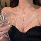 Square Crystal Chest Chain – Multi-Layer with Metal Beads – view 2