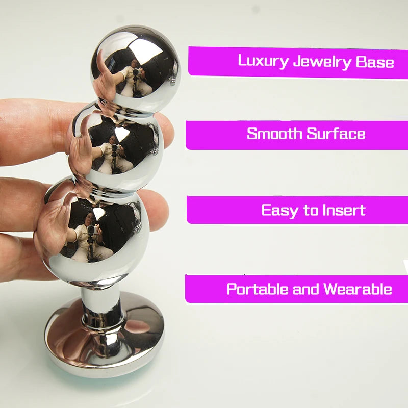 Beaded Jewel Plug with 3 Graduated Beads – Curved Metal Trainer – view 3