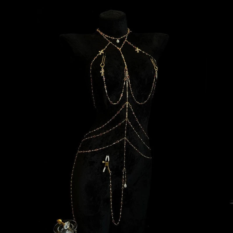 Rhinestone Body Chain Set with Collar and Nipple Clamps – view 9