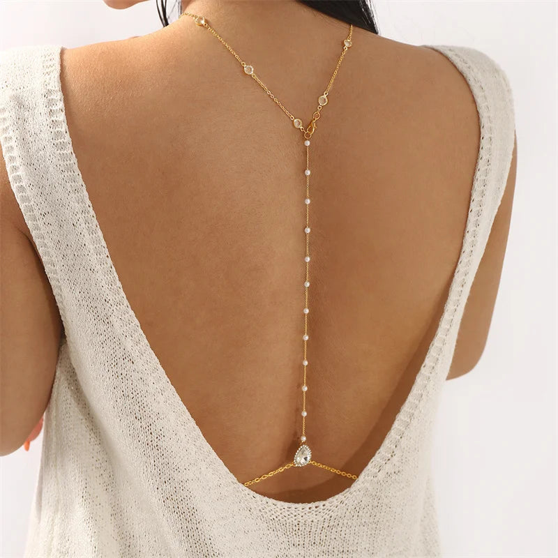 Rhinestone Back Chain Necklace – Backless Body Jewelry – view 2