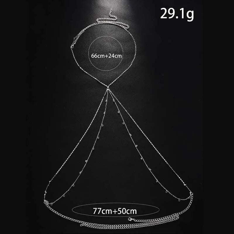 Rhinestone Tassel Chest Chain – Multi-Layer, Gold or Silver – view 5