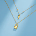 Padlock & Key Layered Choker Necklace – Stainless Steel – view 3