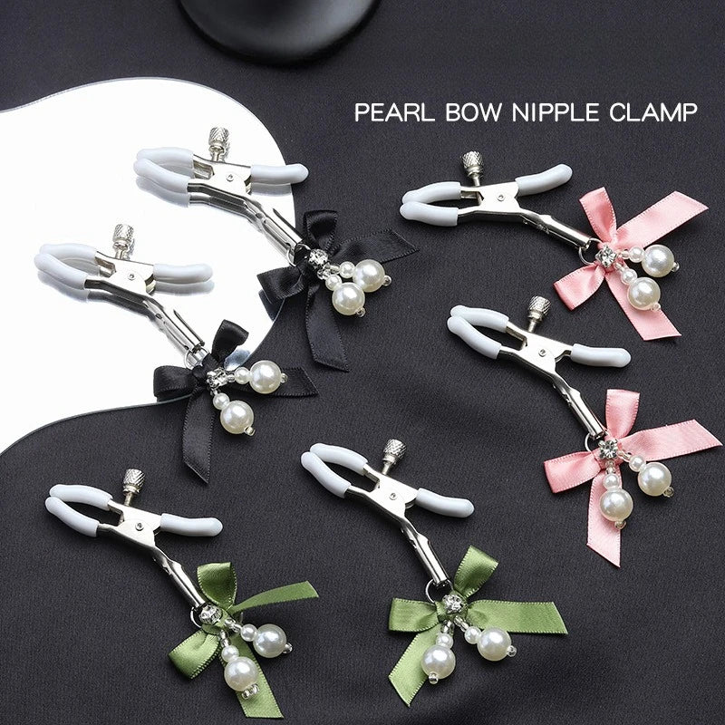 Pearl Bow Nipple Clamps with Small Bell – view 2