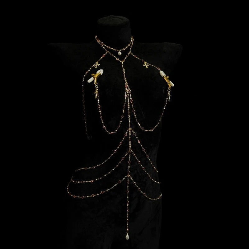 Rhinestone Body Chain Set with Collar and Nipple Clamps – view 4
