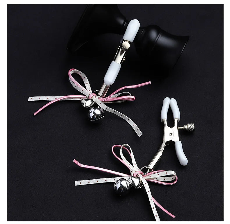 Pearl Bow Nipple Clamps with Small Bell – view 12