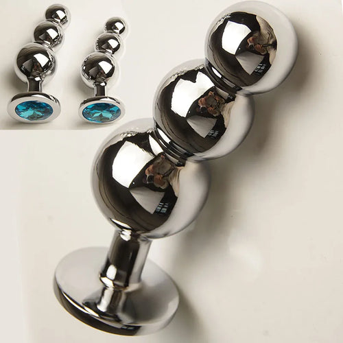 Beaded Jewel Plug with 3 Graduated Beads – Curved Metal Trainer – view 1