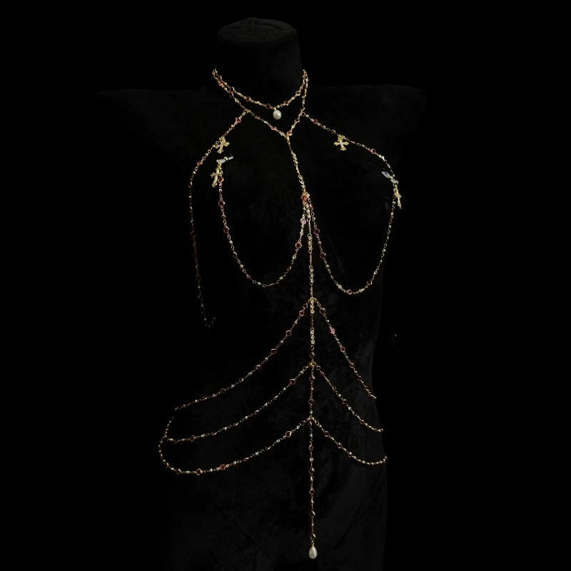 Rhinestone Body Chain Set with Collar and Nipple Clamps – view 11