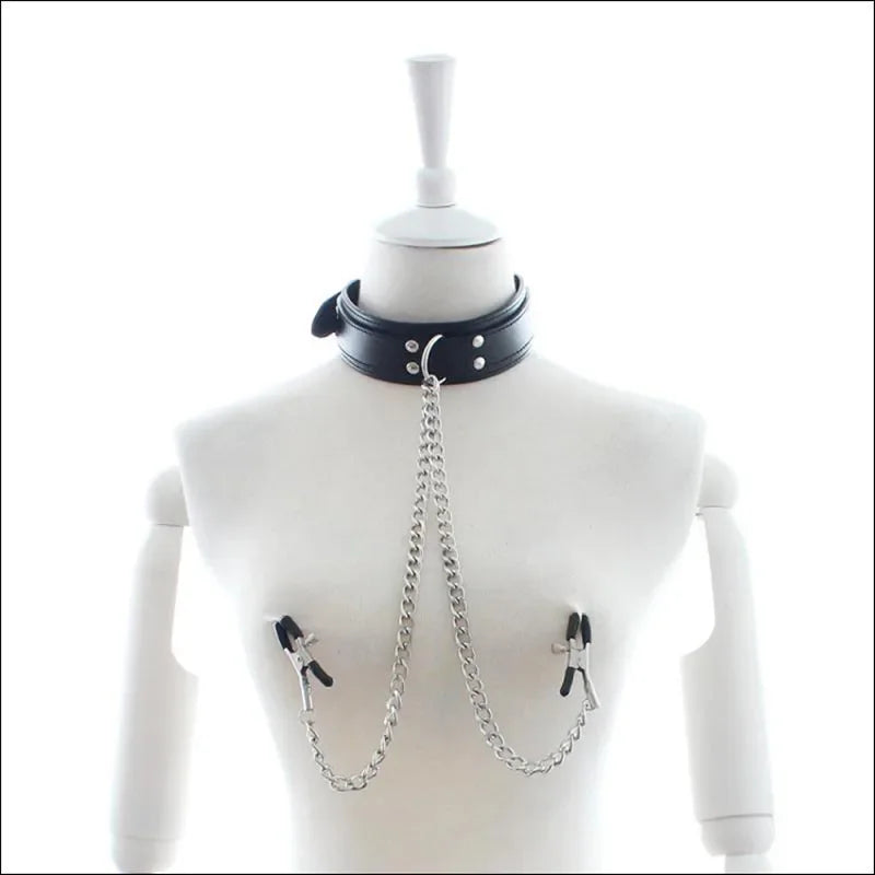 Choker with Nipple Clamps and Chain – Collar Set with Optional Whip – view 18