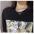 Leather Choker with Chain Leash – Heart, Bell or Spike Ring – view 6