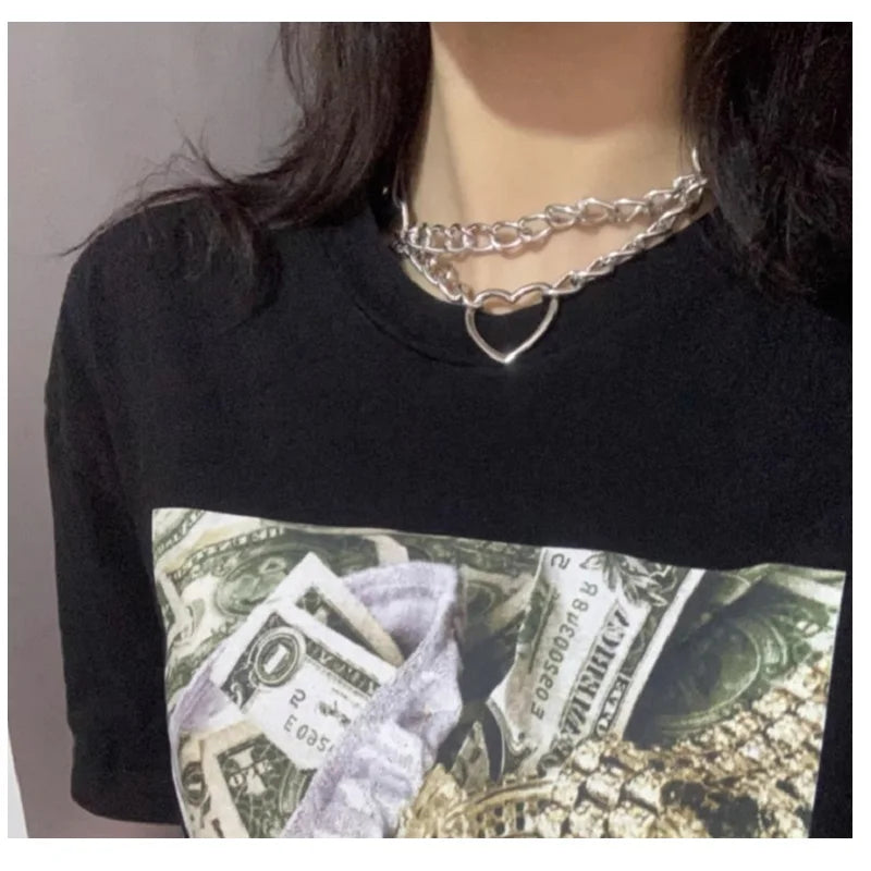Leather Choker with Chain Leash – Heart, Bell or Spike Ring – view 6