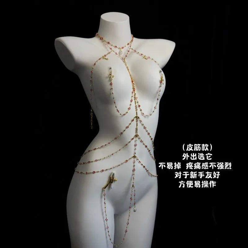 Rhinestone Body Chain Set with Collar and Nipple Clamps – view 21
