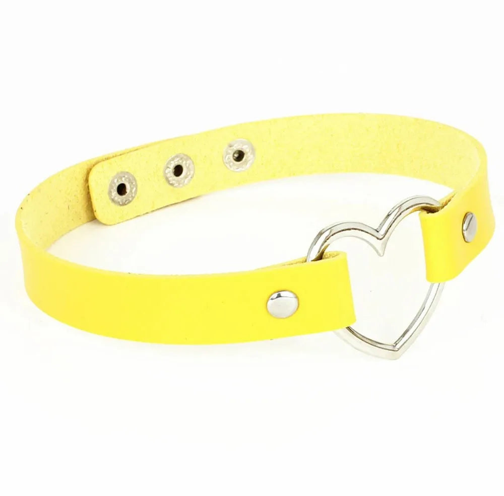 Heart Lock Choker with Key – Faux Leather, 8 Colours