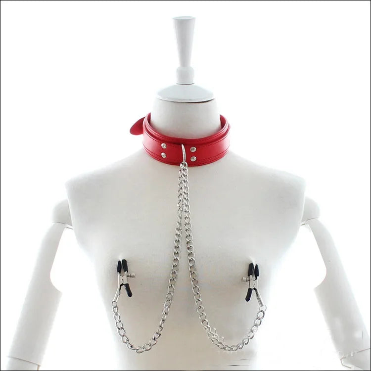 Leather Choker with Nipple Chain – Clip-On Chest Chain – view 26