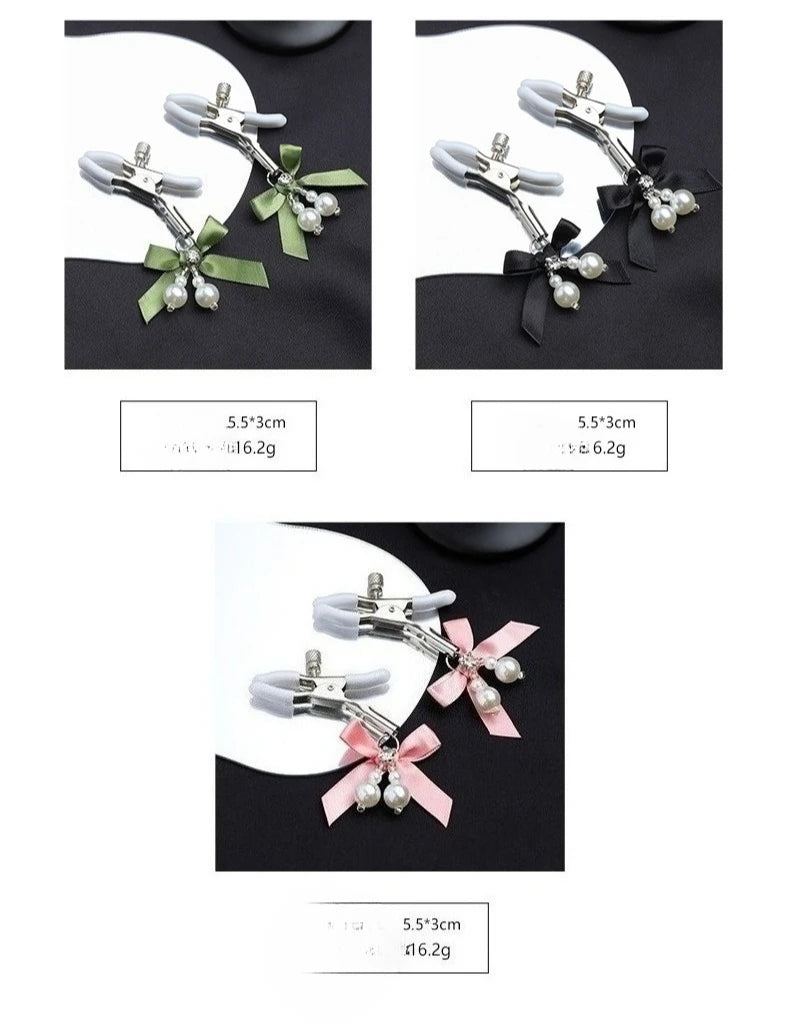 Pearl Bow Nipple Clamps with Small Bell – view 10