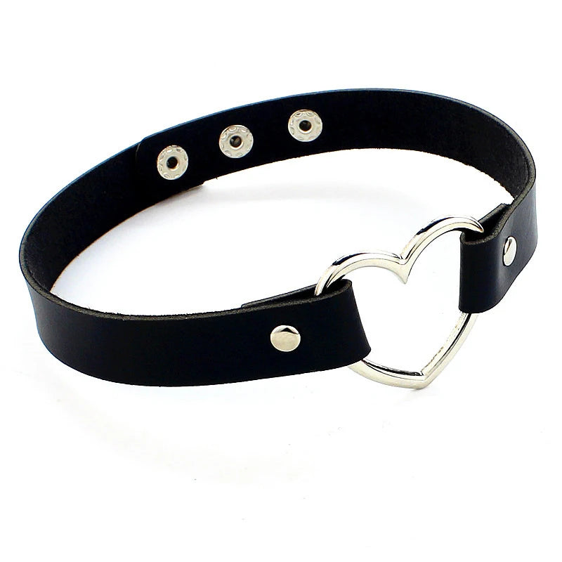 Heart Lock Choker with Key – Faux Leather, 8 Colours
