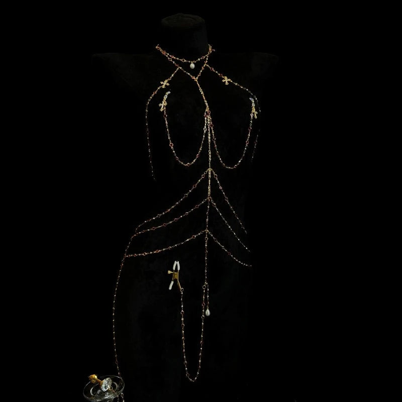 Rhinestone Body Chain Set with Collar and Nipple Clamps – view 13