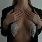 Fringed Rhinestone Pasties – Gold or Silver Tassels – view 1
