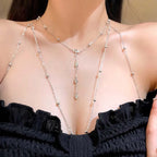 Square Crystal Chest Chain – Multi-Layer with Metal Beads – view 8