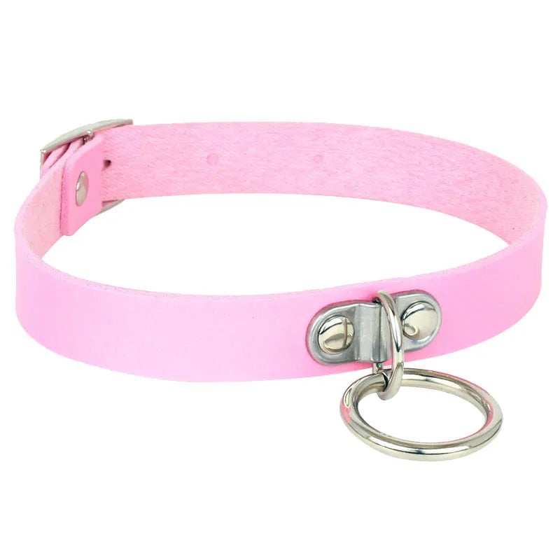Leather Choker with Chain Leash – Heart, Bell or Spike Ring – view 17