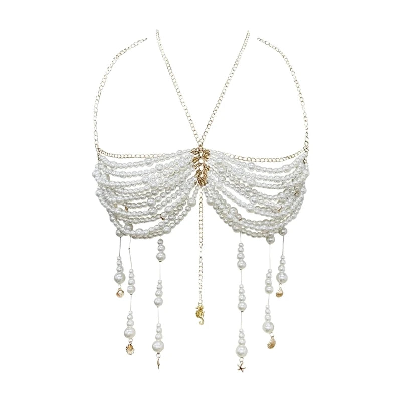Pearl Halter Body Chain Top with Beaded Tassels – view 11