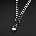 Heart Padlock Necklace – Stainless Steel Cuban Chain Choker – view 2