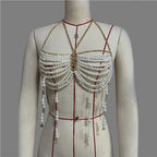 Pearl Halter Body Chain Top with Beaded Tassels – view 7