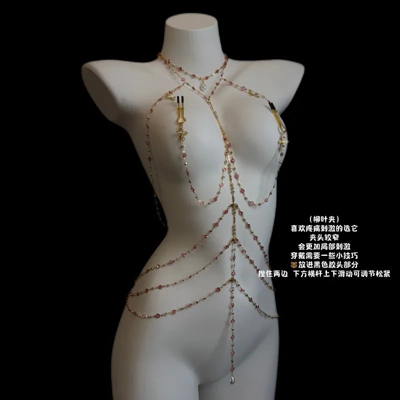 Rhinestone Body Chain Set with Collar and Nipple Clamps – view 15