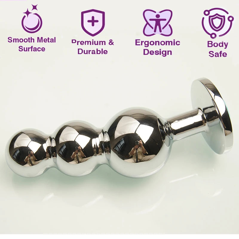 Beaded Jewel Plug with 3 Graduated Beads – Curved Metal Trainer – view 2