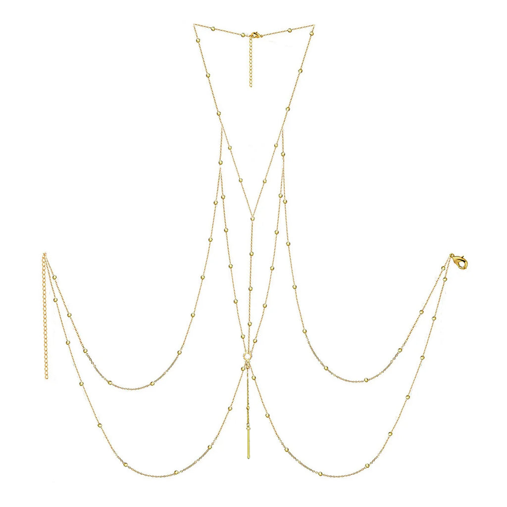 Multi-Layer Body Chain in Stainless Steel – Bead and Bar Links – view 1