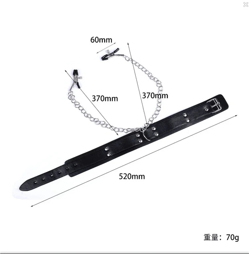 Choker with Nipple Clamps and Chain – Collar Set with Optional Whip – view 3