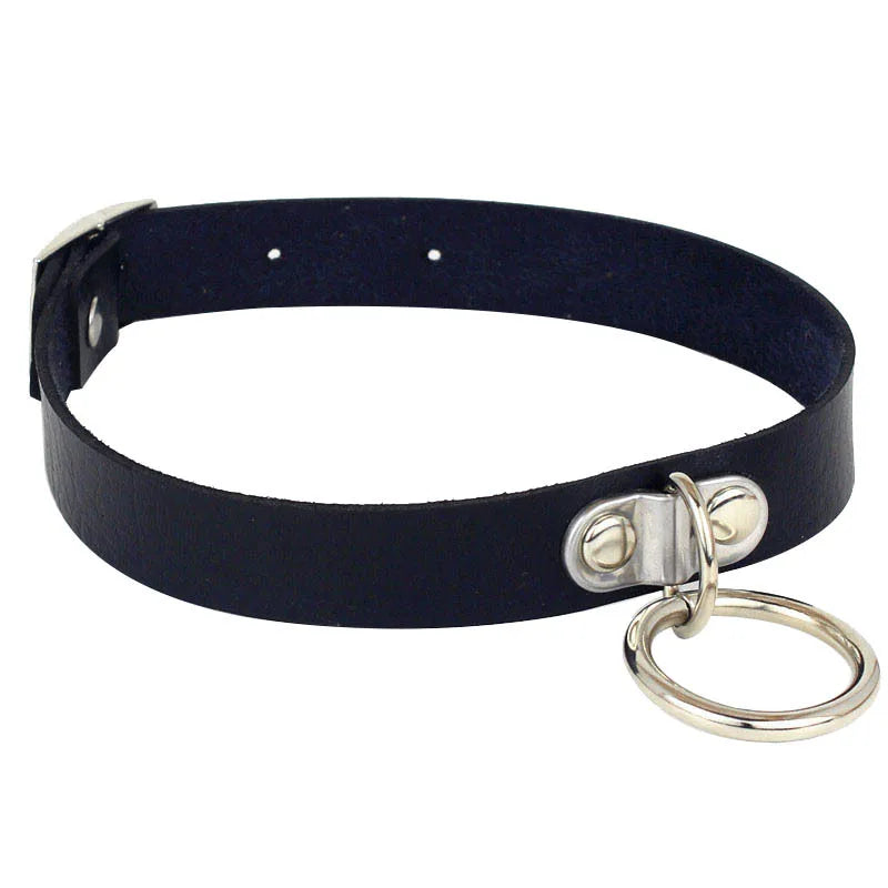 Leather Choker with Chain Leash – Heart, Bell or Spike Ring – view 21