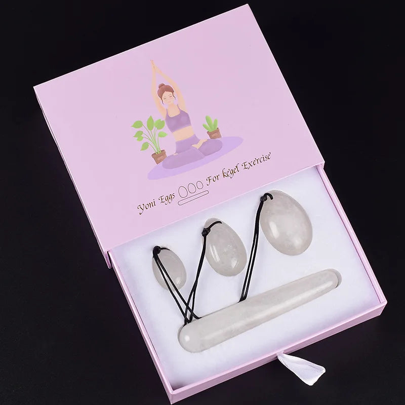 Rose Quartz Yoni Egg Set with Jade and Obsidian – view 12
