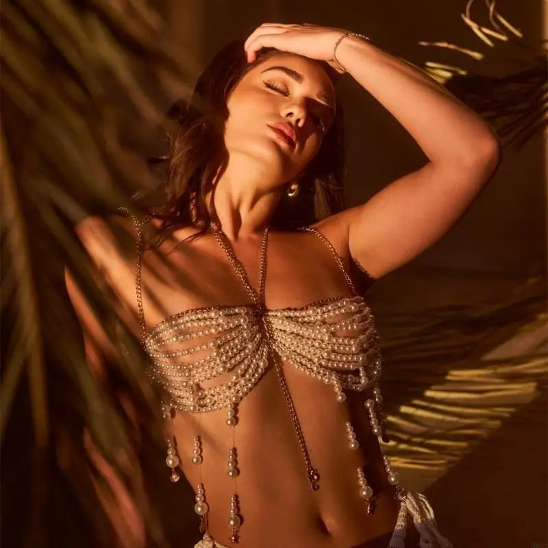 Pearl Halter Body Chain Top with Beaded Tassels – view 4
