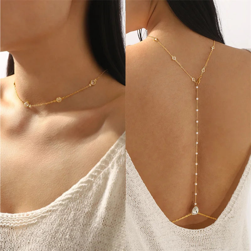 Rhinestone Back Chain Necklace – Backless Body Jewelry – view 4
