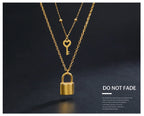 Padlock & Key Layered Choker Necklace – Stainless Steel – view 10