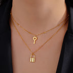 Padlock & Key Layered Choker Necklace – Stainless Steel – view 4